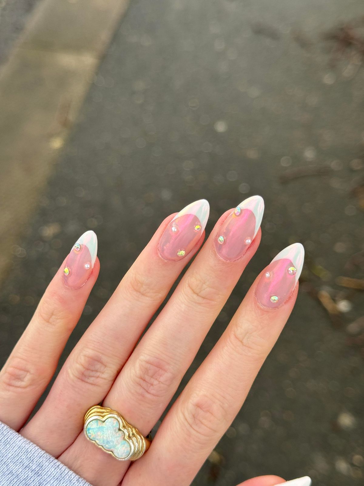 Pale Pink Short Square with Glitter & Rhinestones — 30th Birthday Nails 2027