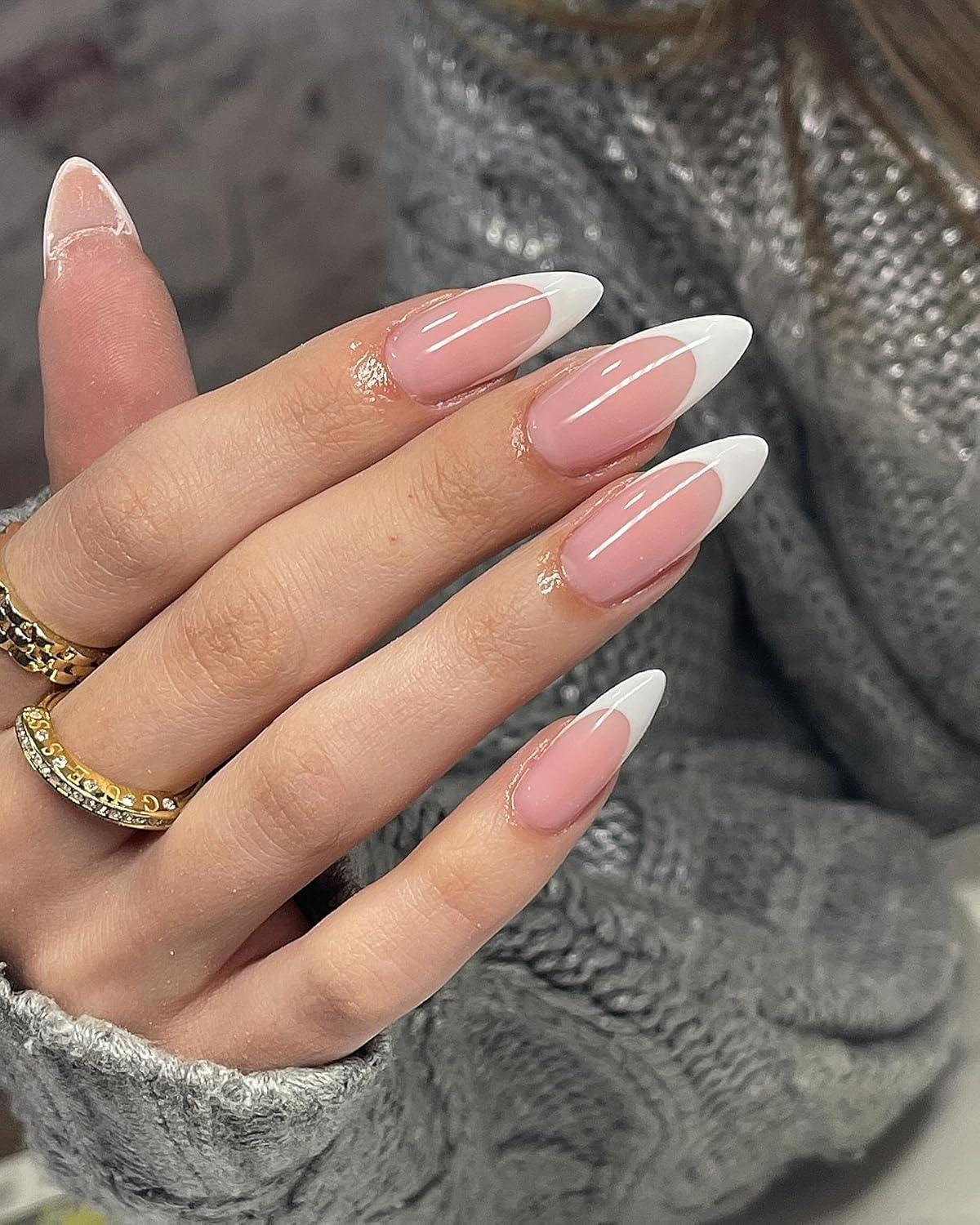 Sheer Pink Base White Tips Sheer Pink Crisp White French Almonds Sheer Pink Base White Tips Sheer Pink Crisp White French Almonds — Long Almond Nails 2027