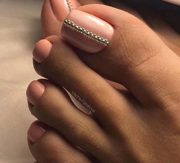 Rhinestone Strip On Accent Nail Visual Idea — Toe Nails 2027 for Women Over 60