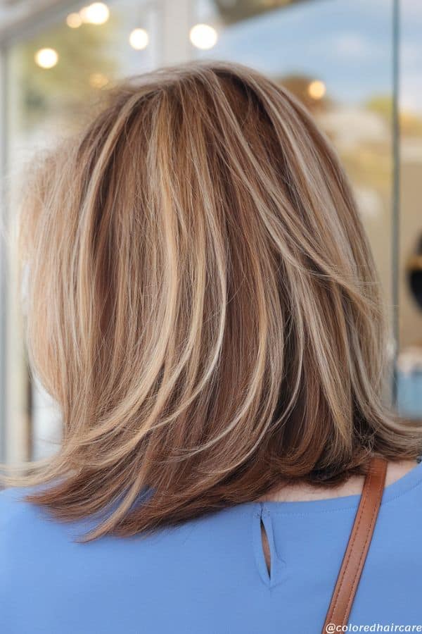 Layered Medium Brown Lob with Highlights — Hair Color 2027 for Women Over 60