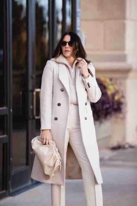 Monochromatic Cream Knit Set with Longline Coat — Layered Winter Outfits 2027