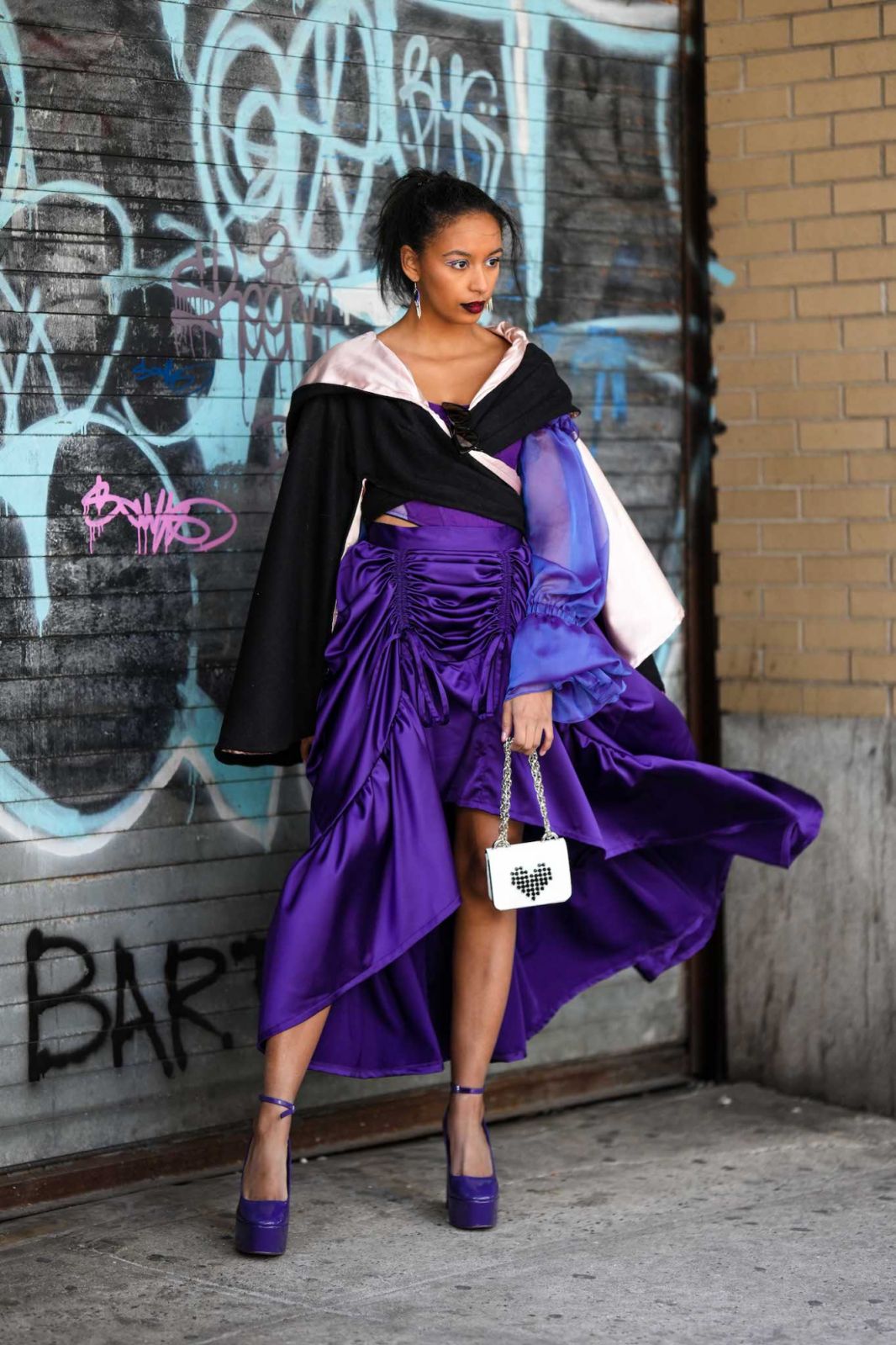 Asymmetrical Purple Skirt with Draped Jacket Asymmetrical Purple Skirt with Draped Jacket — Lilac Outfits 2027