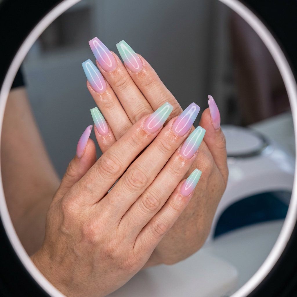 Soft Pastel Shimmer Ombre Coffin Nails Soft Pastel Shimmer Ombre Coffin Nails — Summer Coffin Nails 2027