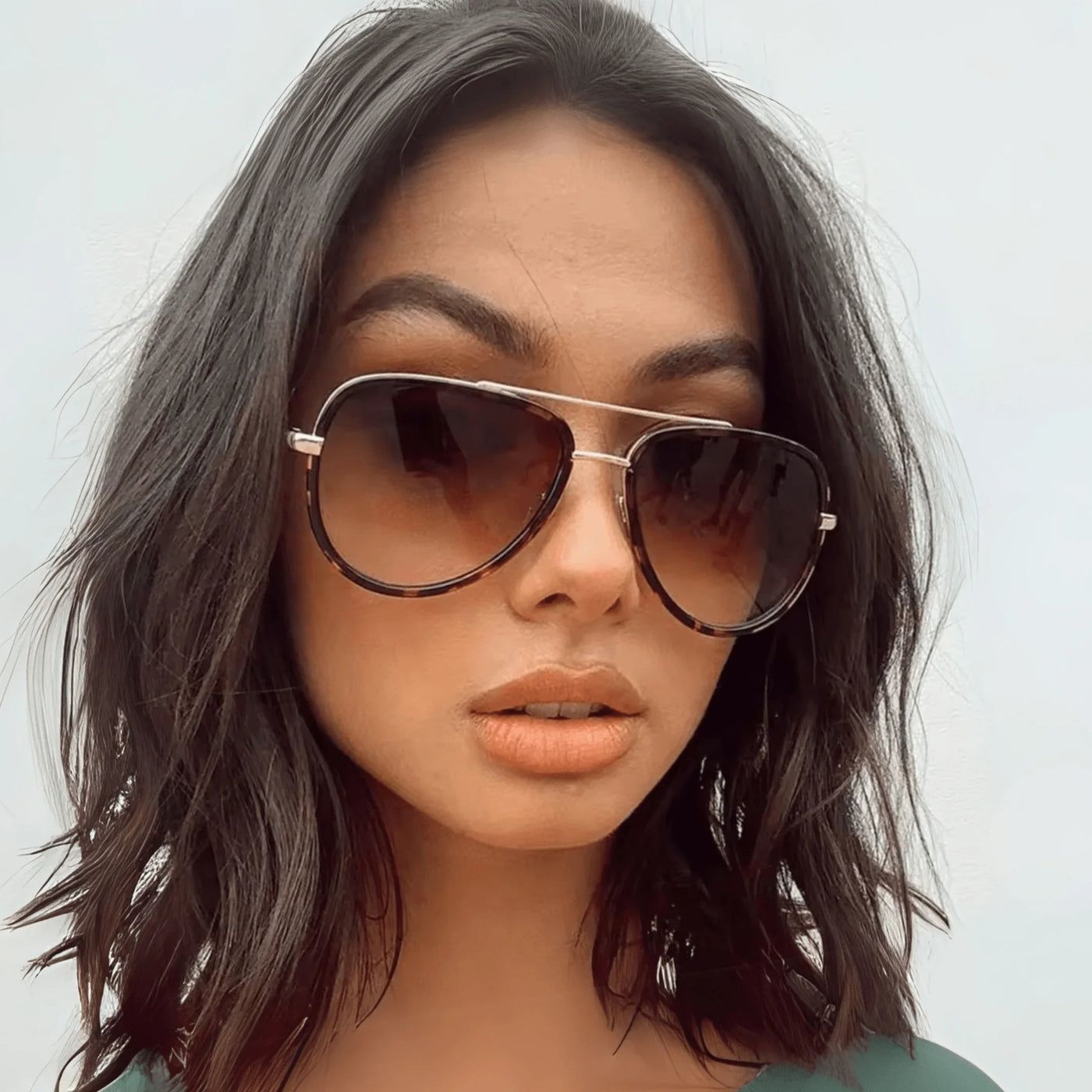 Tortoiseshell Aviators with a Green Top — Aviator Sunglasses for Women 2027