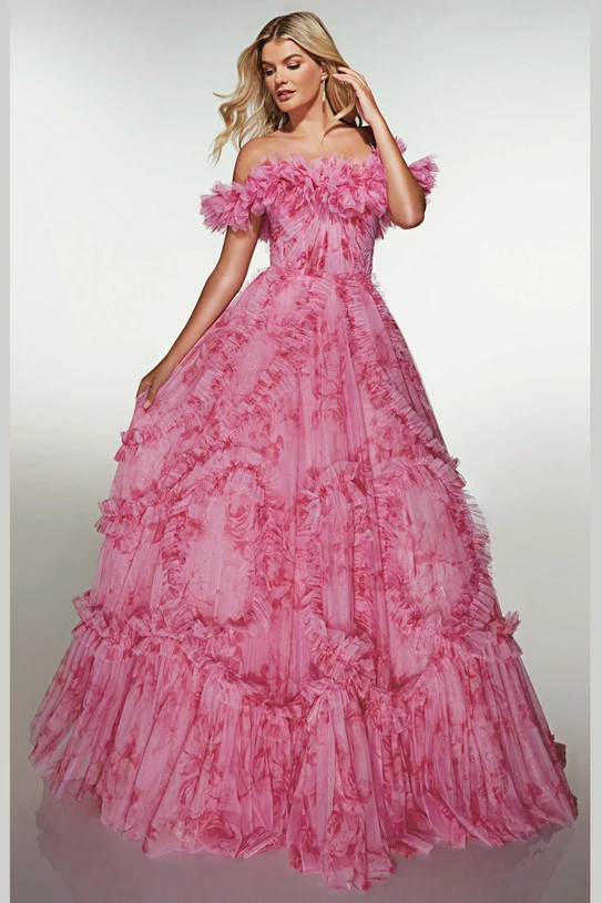 Bright Pink Ballgown with Ruffled Sleeves and Skirt Bright Pink Ballgown with Ruffled Sleeves and Skirt — Ruffle Dresses 2027
