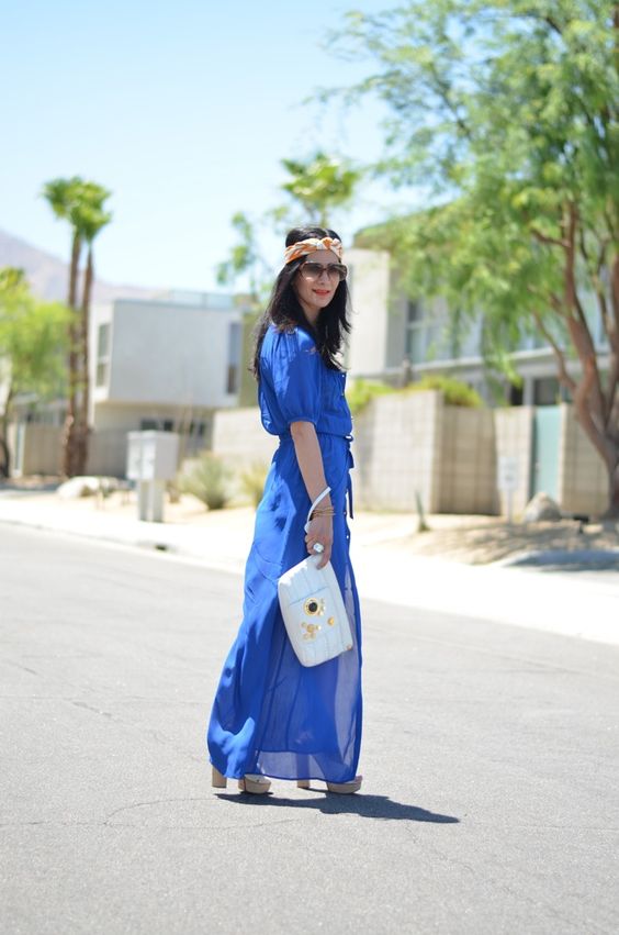 Flowing Royal Blue Sheer Chiffon Maxi Dress for Effortless Glamour Pool Party Outfits 2027