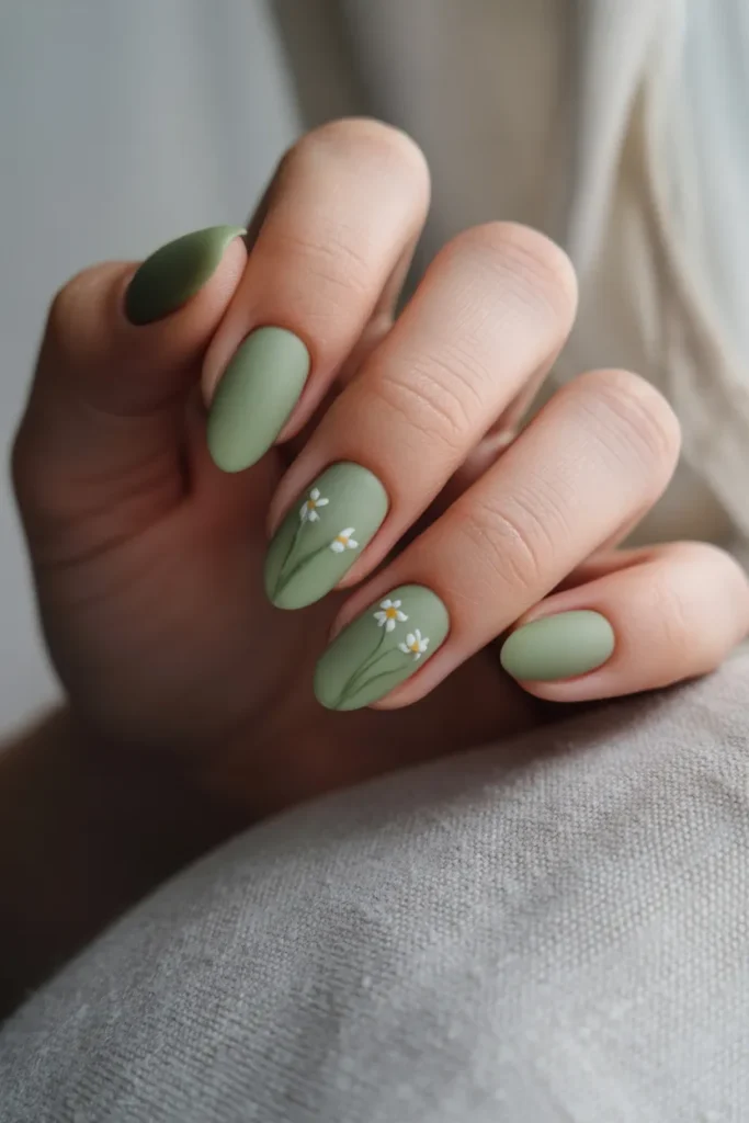 Matte Sage Green Wildflower Accents Matte Sage Green Wildflower Accents — Wildflower Flower Nails 2027