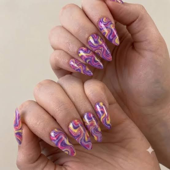 Psychedelic Swirl Long Coffin Nails Psychedelic Swirl Long Coffin Nails — Swirl Nails 2027