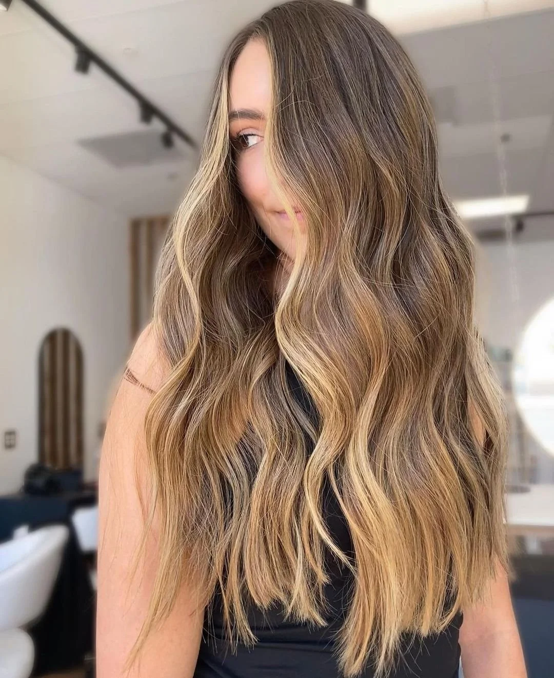 Mid-Back Dark Brown With Honey Balayage — The Texture Is Wavy And Thick Mid-Back Dark Brown With Honey Balayage — The Texture Is Wavy And Thick — Blonde Balayage 2027