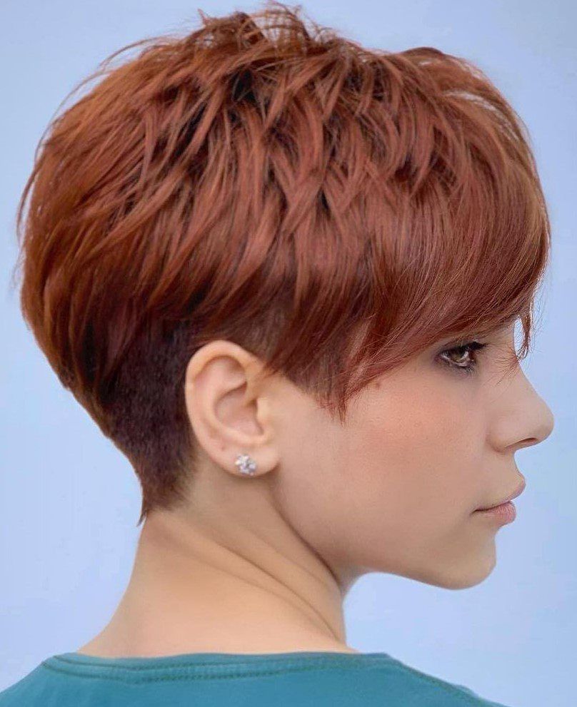 Copper Red Pixie With Undercut Copper Red Pixie With Undercut — Textured Pixie 2027