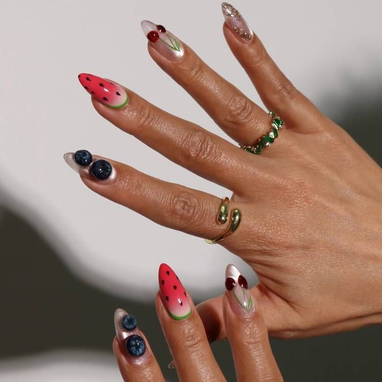Watermelon Cherry Blueberry Stiletto Nails Watermelon Cherry Blueberry Stiletto Nails — Watermelon Nails 2027