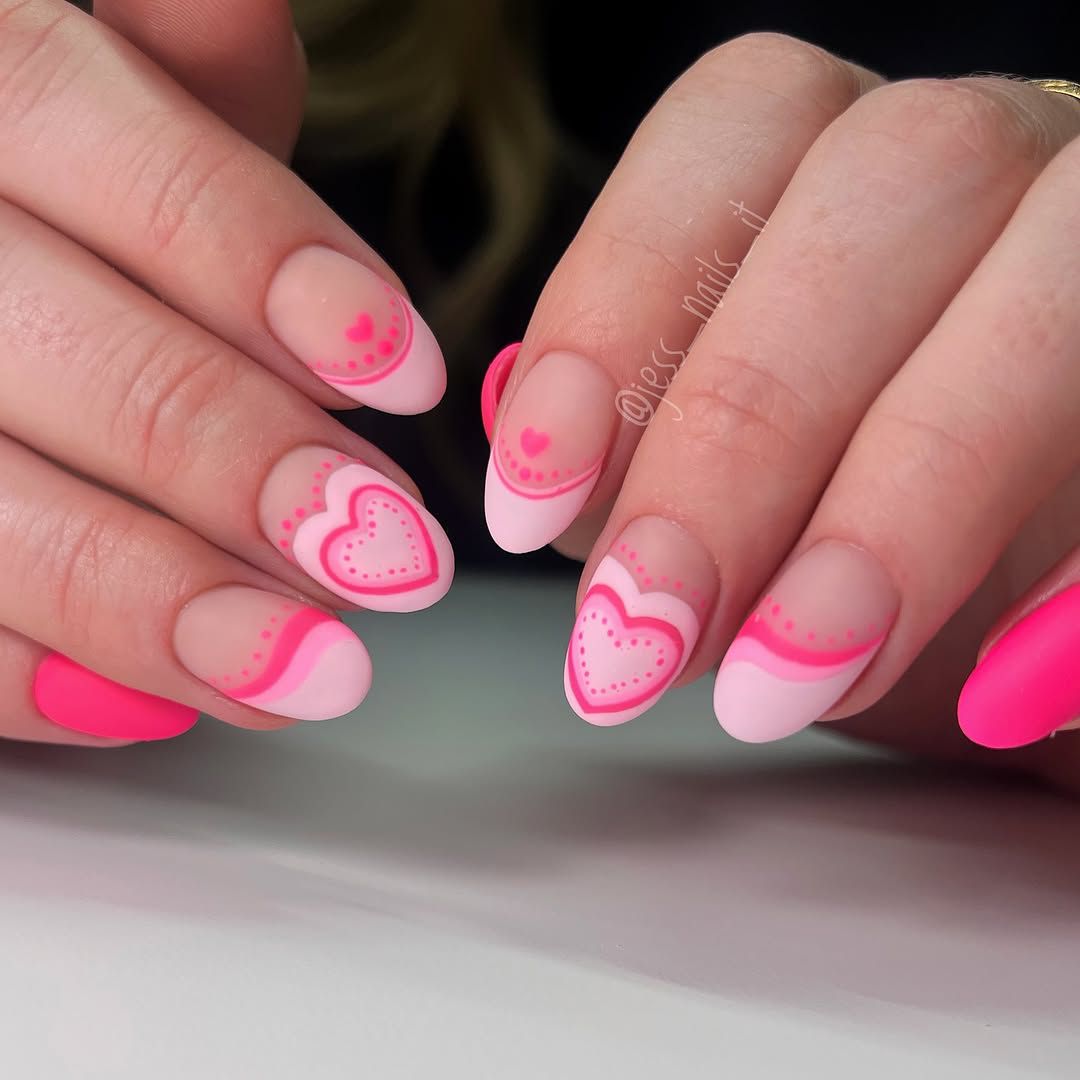 Matte Nude with Glossy Pink Accents Matte Nude with Glossy Pink Accents — Mismatched Heart Nails 2027
