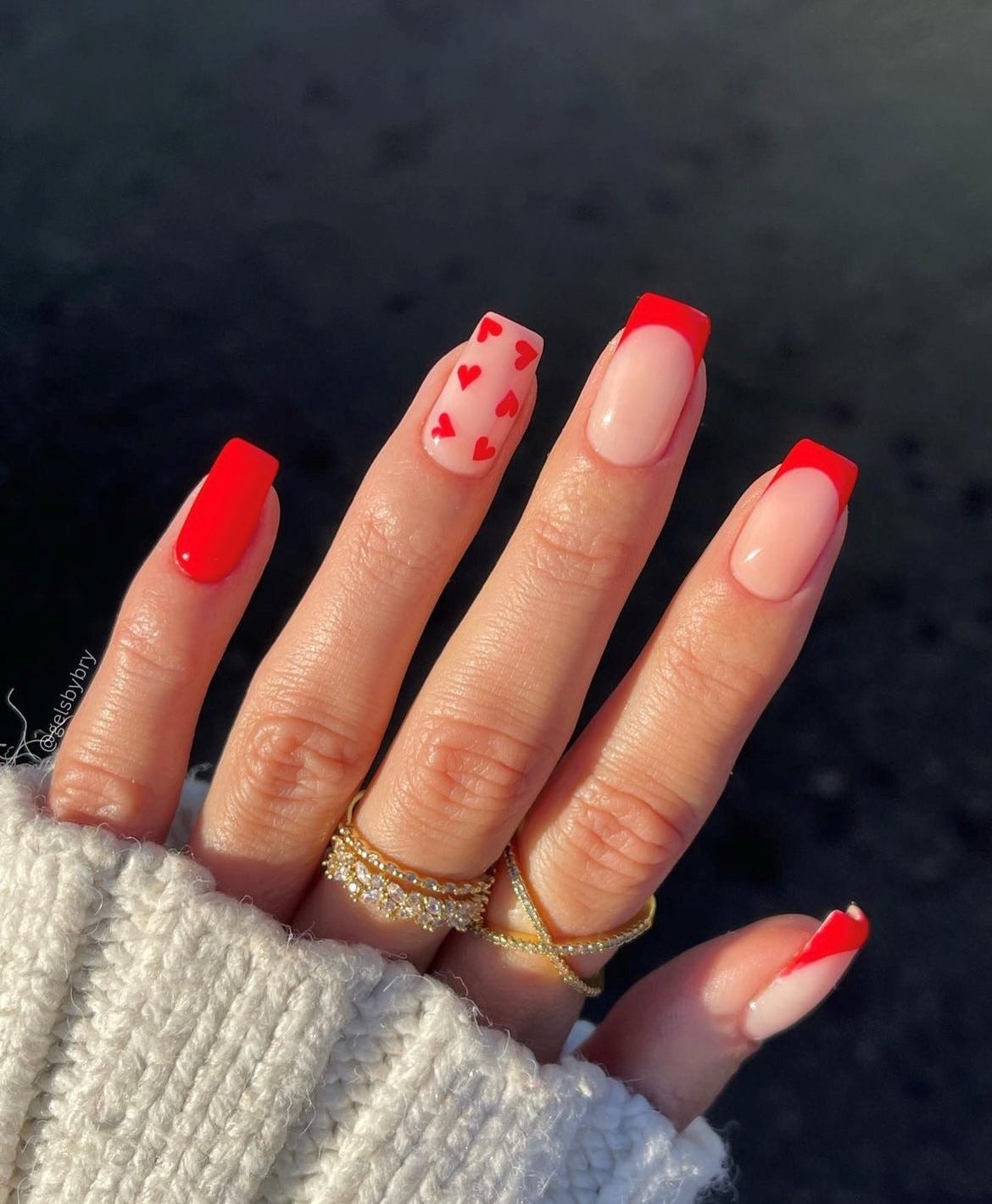 Red French Tip Heart Accent Coffin Nails Red French Tip Heart Accent Coffin Nails — Valentines Coffin Nails 2027
