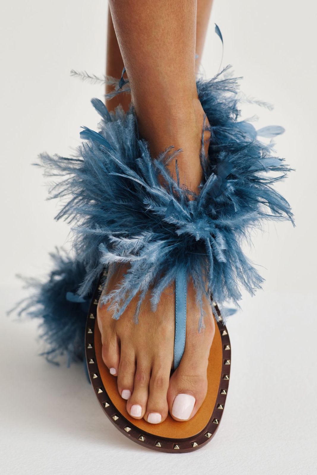 Milky Pink Glossy Pedicure with Feather Accessory — Toe Nails 2027 for Women Over 60
