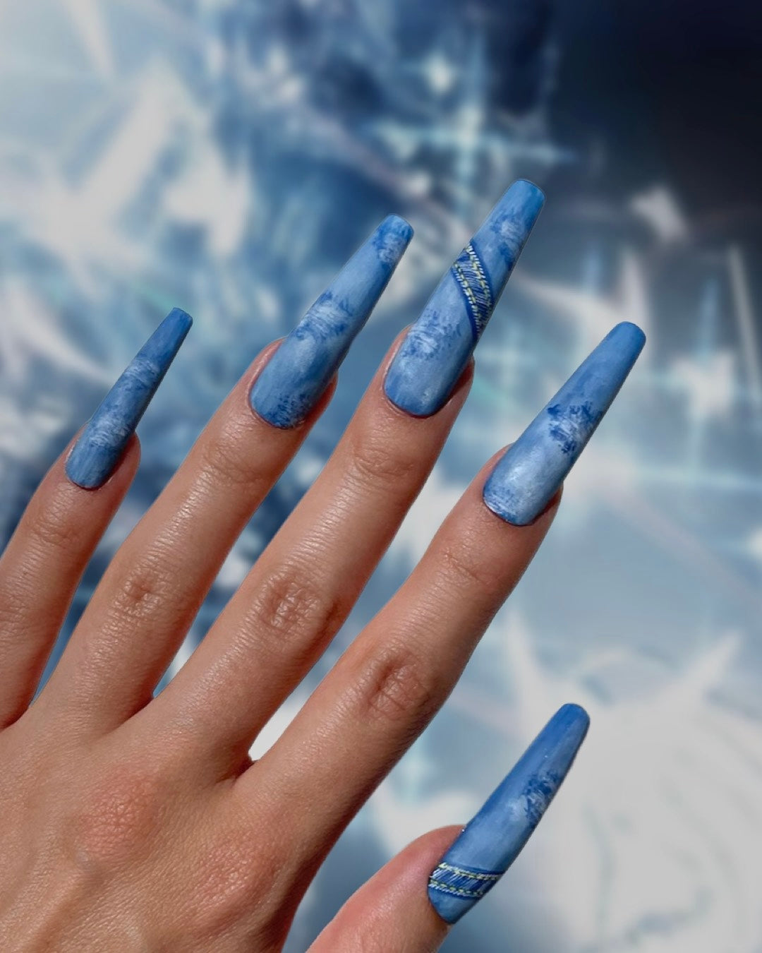 Solid Glossy Blue-Grey Oval Nails Solid Glossy Blue-Grey Oval Nails — Denim Nails 2027