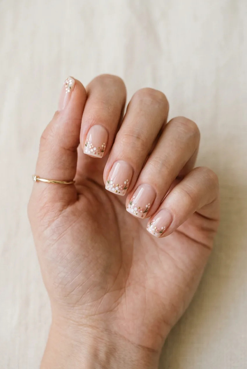 Delicate Floral French Tips Delicate Floral French Tips — Nails 2027 for Short Nail Beds