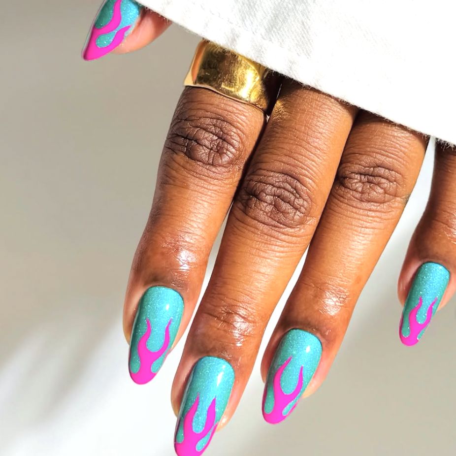 Hot Pink Flame Motif On All Nails Visual Idea Hot Pink Flame Motif On All Nails Visual Idea — Miami Nails 2027