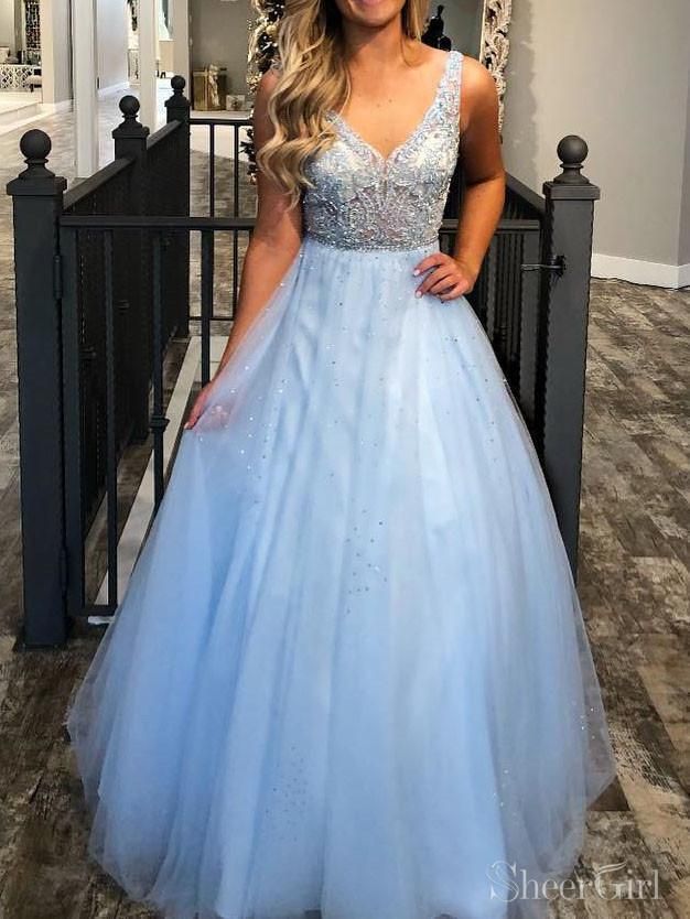 Sky Blue Ballgown with Heavily Beaded Bodice Sky Blue Ballgown with Heavily Beaded Bodice — Junior Prom Outfits 2027