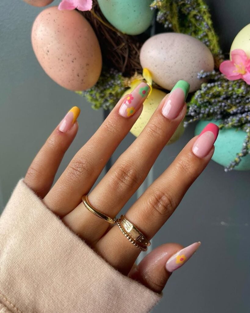 Multi-Colored Floral Stiletto French Tips Multi-Colored Floral Stiletto French Tips — Easter French Tip Nails 2027