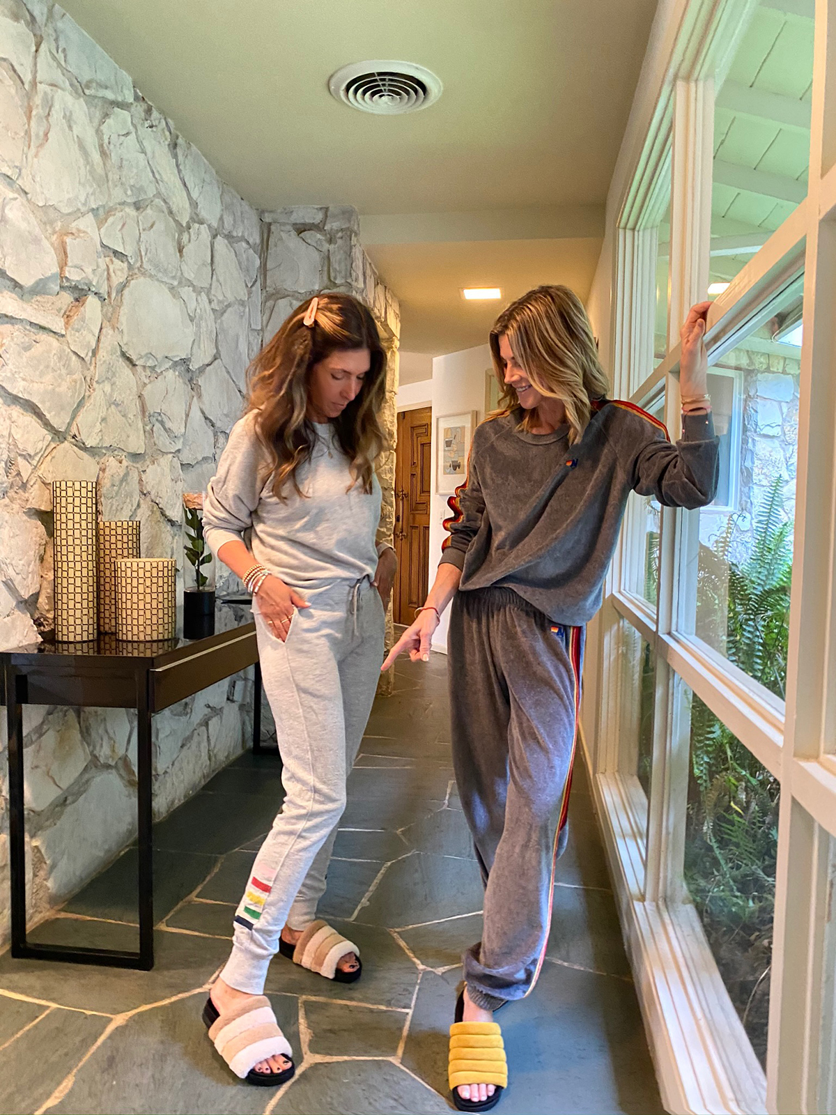 Matching Grey Sweat Suits with Rainbow Stripe Detail Matching Grey Sweat Suits with Rainbow Stripe Detail — Zoom Outfits 2027