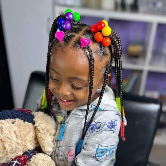 Small Braids with a Rainbow of Beads — Knotless Braids 2027 for Little Girls