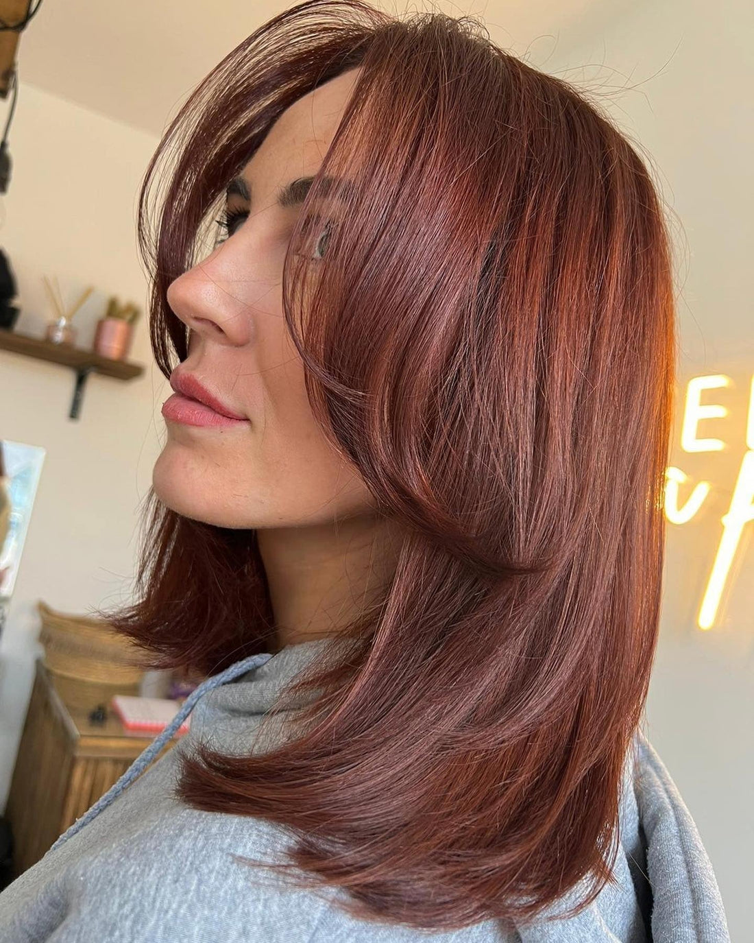 Chestnut Red Lob With Curtain Bangs — Chestnut Red Hair 2027