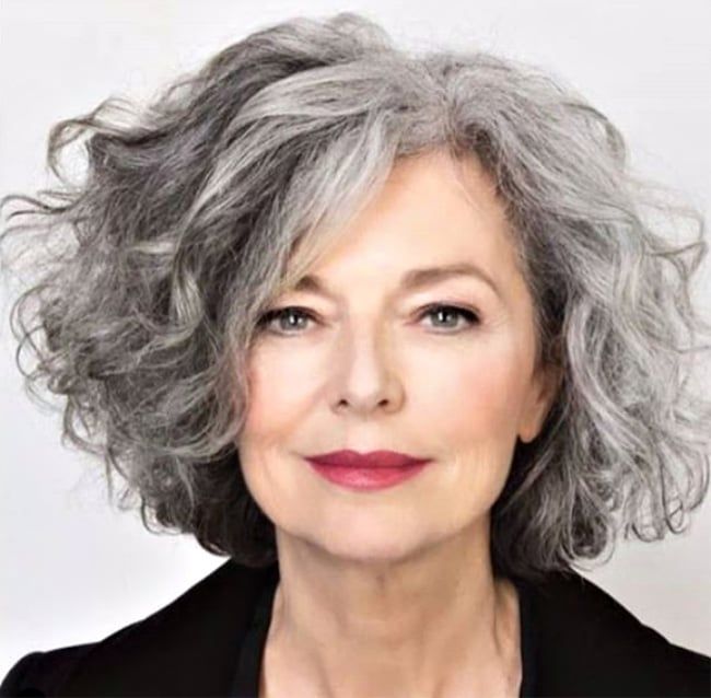 Textured Curly Bob With Wispy Fringe — Transitioning to Gray Hair 2027