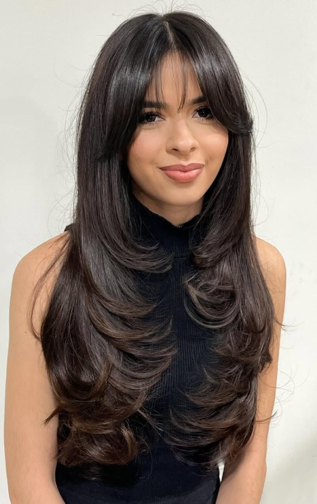 Mid-Back Dark Chocolate Curtain Bangs Mid-Back Dark Chocolate Curtain Bangs — Black Bangs 2027