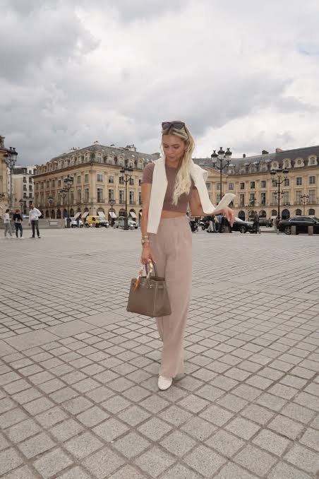Wide-Leg Trousers and Draped Cardigan for Parisian Chic — Summer Europe Outfits 2027