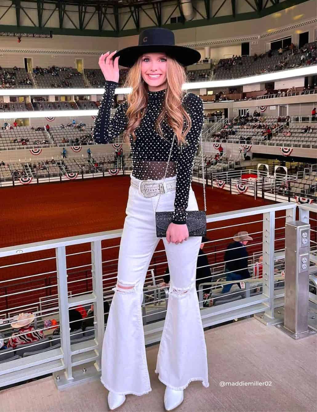 Ripped Flare Jeans and Rhinestone Top with a White Western Belt Ripped Flare Jeans and Rhinestone Top with a White Western Belt — Western Belt Outfits 2027