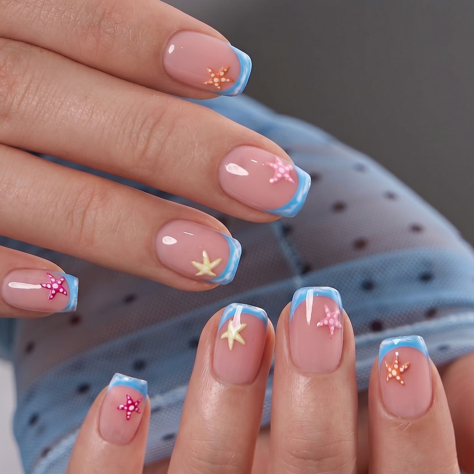 Starfish Charm Blue French Tips — Coastal Nails 2027