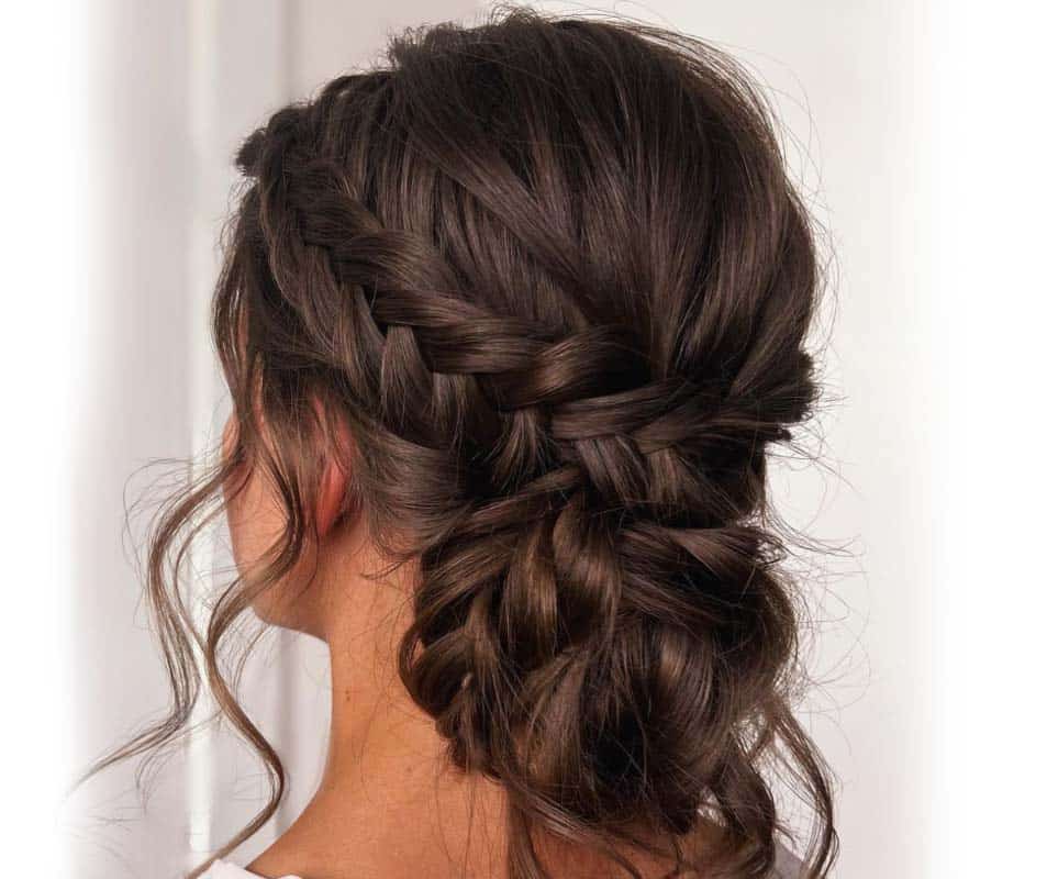 Dark Brown Braided Low Bun Curls Dark Brown Braided Low Bun Curls — Braided Bun 2027