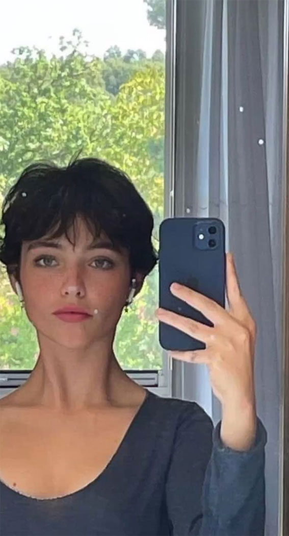 Layered Black Pixie with Choppy Bangs Layered Black Pixie with Choppy Bangs — Pixie 2027 with Bangs