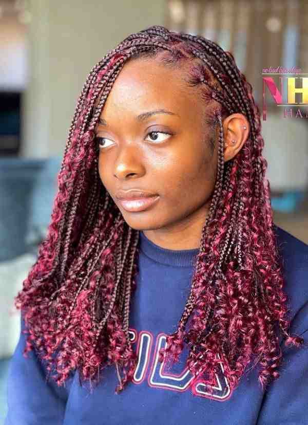 Side Part Burgundy Braids With Curly Ends Side Part Burgundy Braids With Curly Ends — Burgundy Knotless Braids 2027