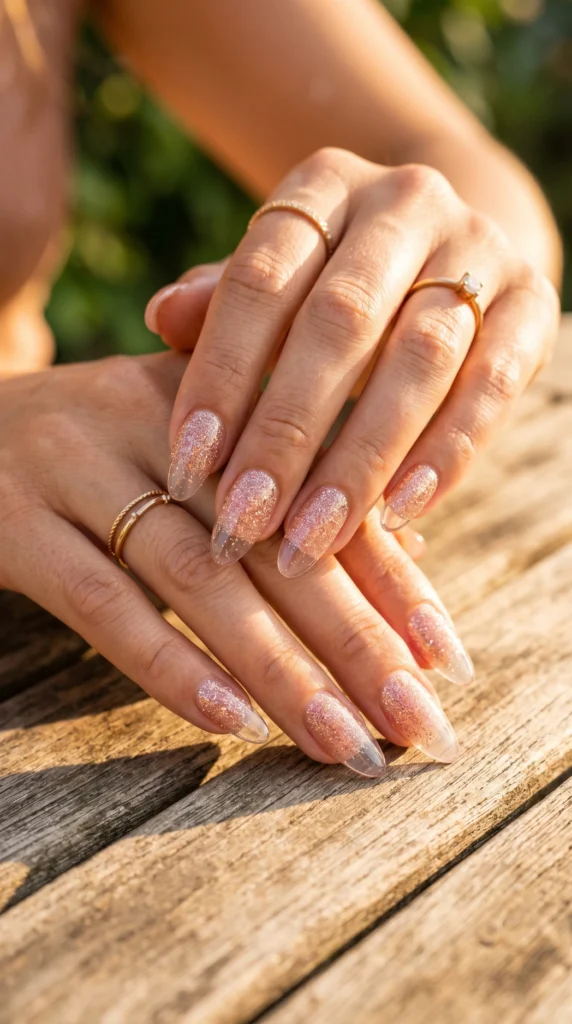 Pink Glitter Long Almond Nails Pink Glitter Long Almond Nails — Summer Almond Nails 2027