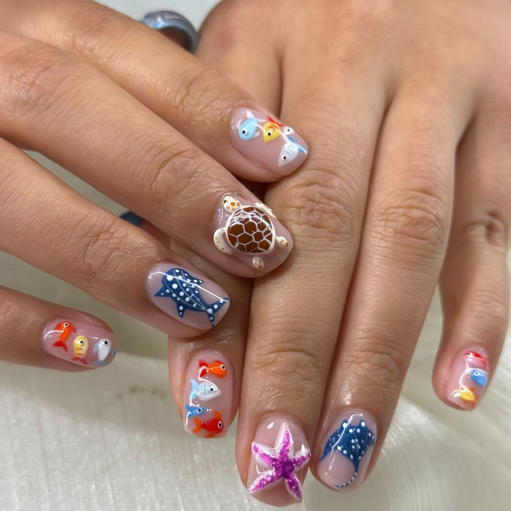 Short Oval 3D Sea Life Nails Short Oval 3D Sea Life Nails — Polygel Nails 2027