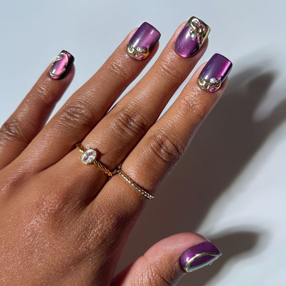 Deep Purple Pearl & Gold Accents Deep Purple Pearl & Gold Accents — Pearl Aura Nails 2027
