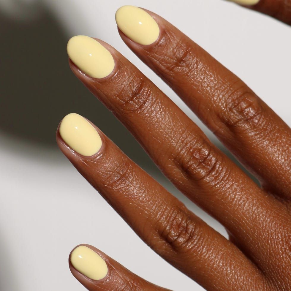 Opaque Pale Yellow Short Oval Nails — Pastel Nails 2027 for Brown Skin