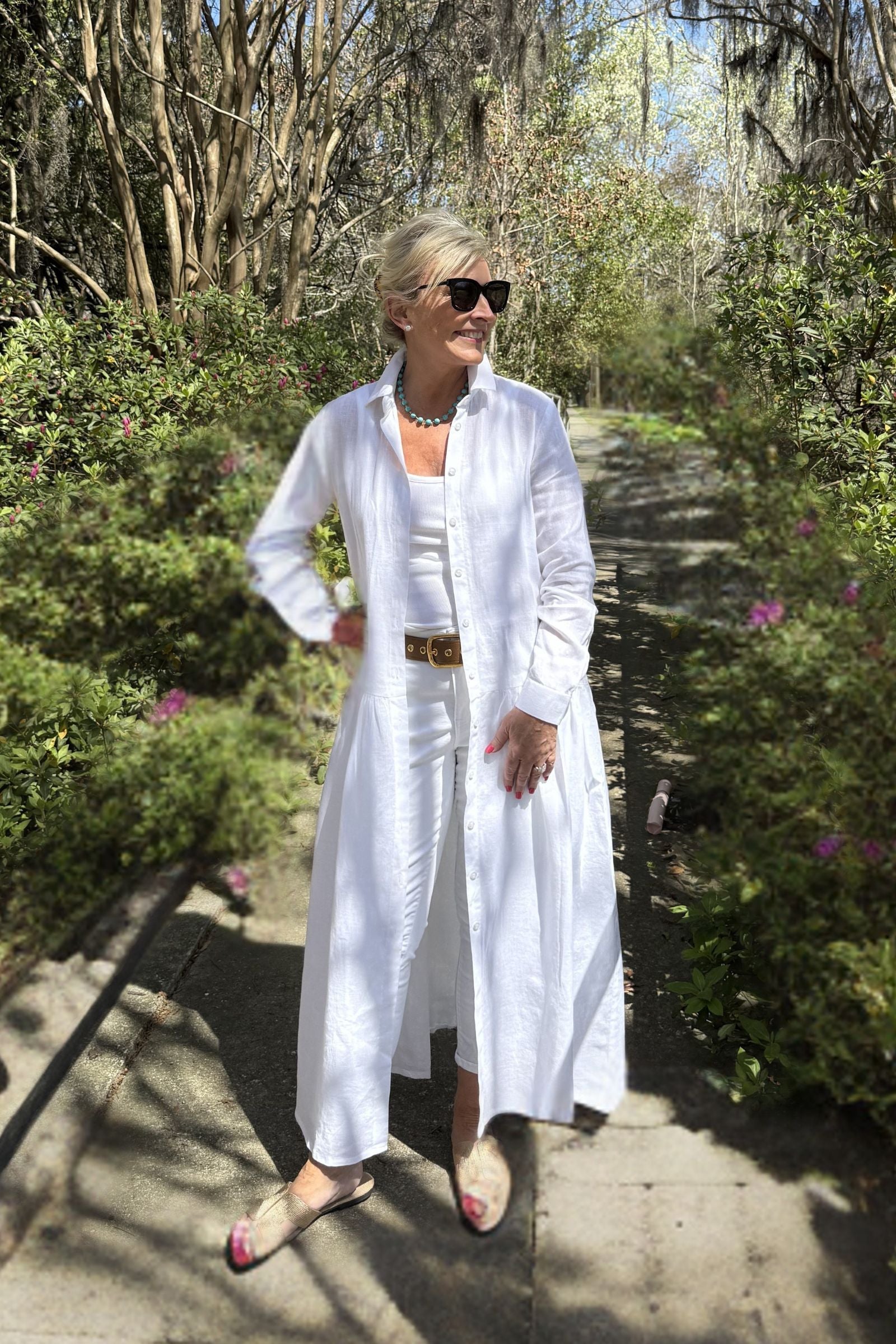 White Linen Maxi Shirt Dress for Resort Wear Button Up Dress 2027