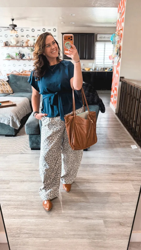 Leopard Print Wide-Leg Pants with Flutter Sleeve Top Leopard Print Wide-Leg Pants with Flutter Sleeve Top — Outfits 2027 for Mom Bod