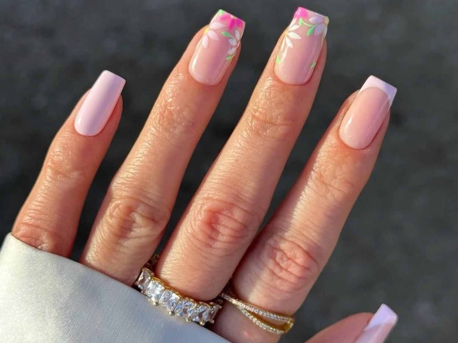 Spring Summer Wedding Medium Square Floral French Tips Spring Summer Wedding Medium Square Floral French Tips — Wedding Square Nails 2027