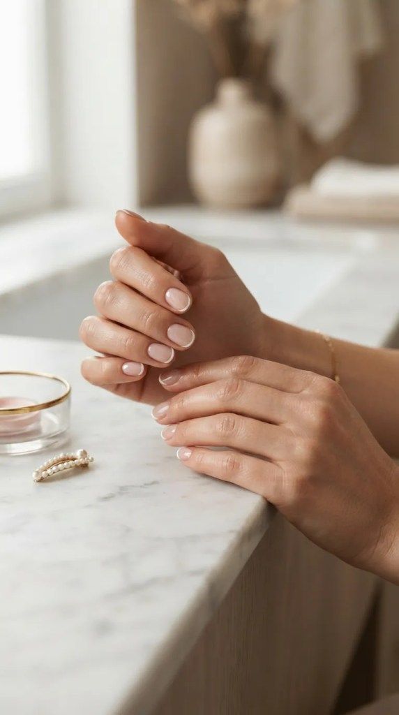 Subtle Short Oval Nude Micro French Subtle Short Oval Nude Micro French — Micro French Nails 2027