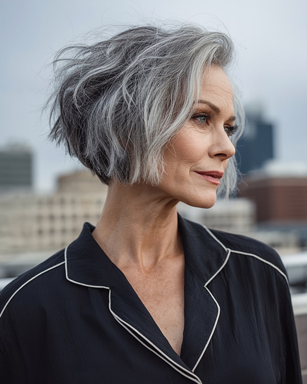 Textured Tousled Silver Gray Bob Textured Tousled Silver Gray Bob — Gray Bob 2027