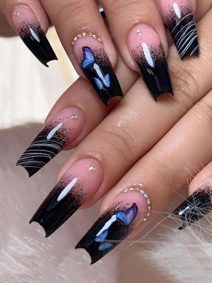Black Pink Ombre Matte Tip Nails Black Pink Ombre Matte Tip Nails — Long Butterfly Coffin Nails 2027
