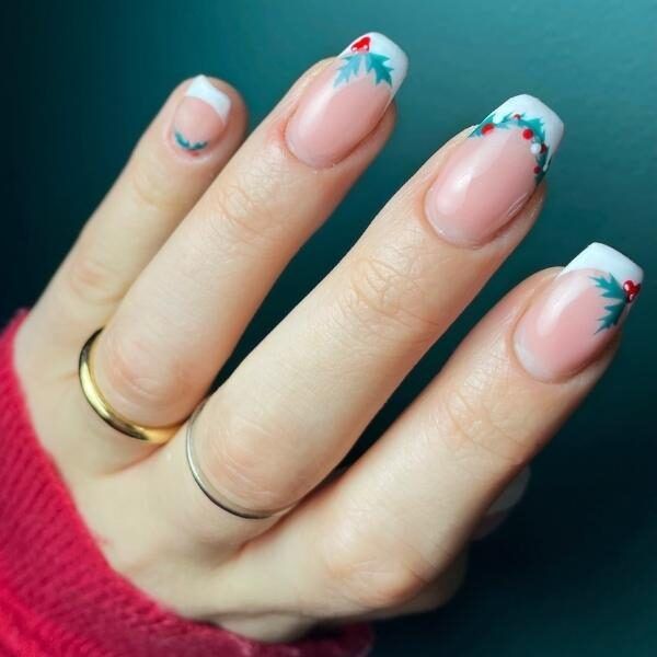 Medium Square French With Holly Adornment Medium Square French With Holly Adornment — Holly Nails 2027