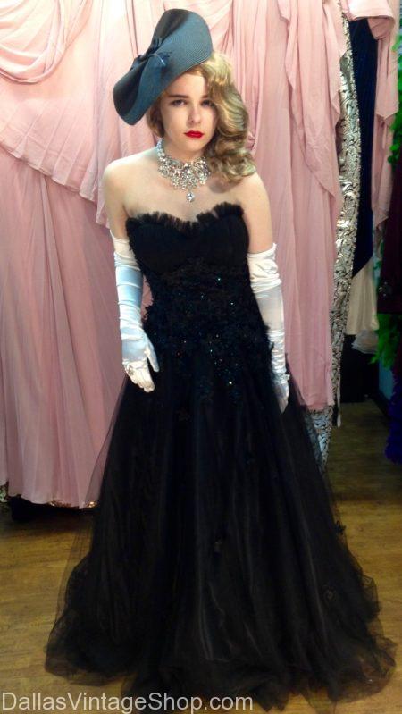 Black Ballgown with Lace, Sequins, and White Gloves Black Ballgown with Lace, Sequins, and White Gloves — Old Hollywood Outfits 2027