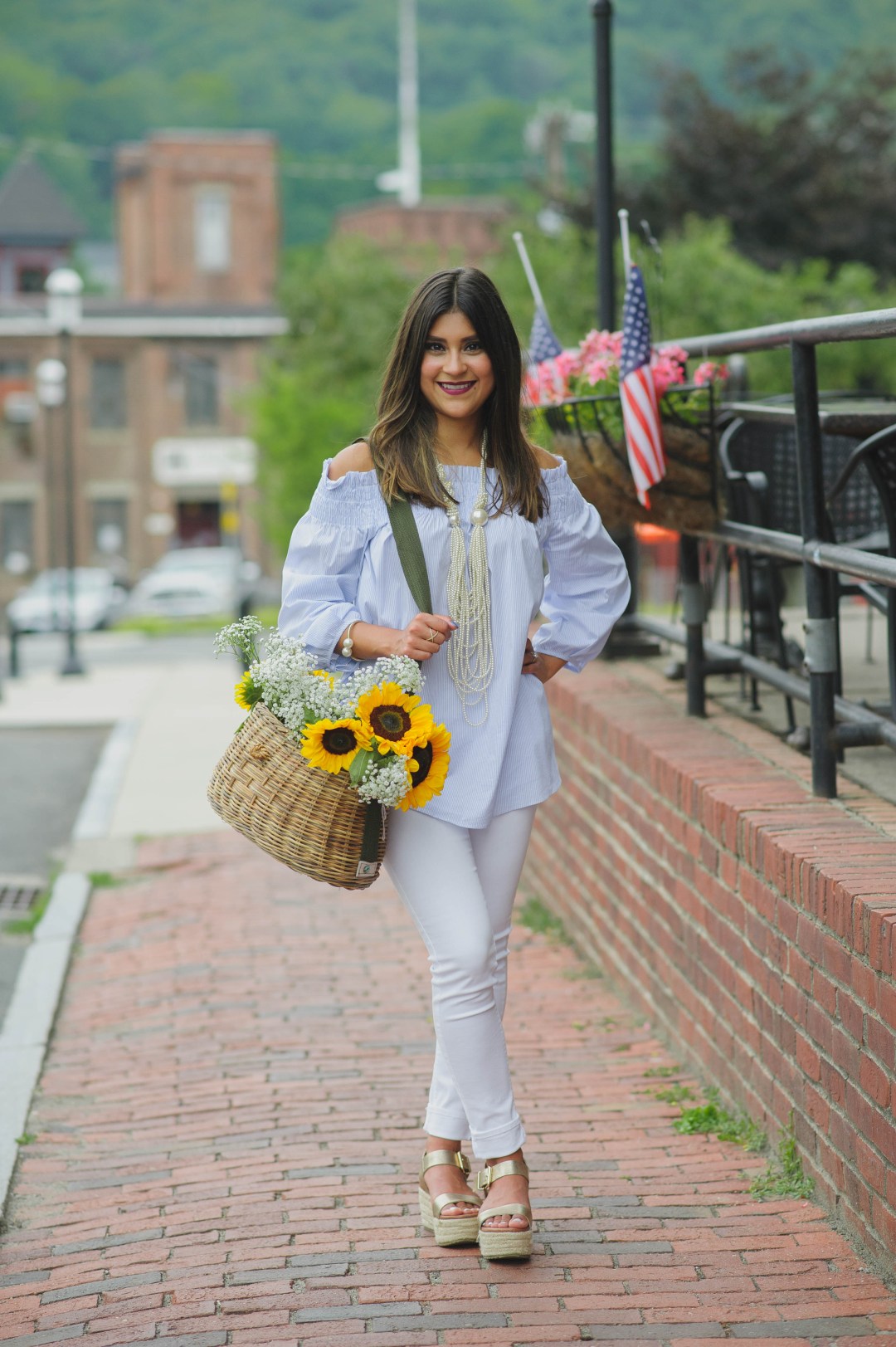 Striped Off-Shoulder Blouse and White Trousers: Chic Preppy Casual Striped Off-Shoulder Blouse and White Trousers: Chic Preppy Casual — Preppy Spring Outfits 2027
