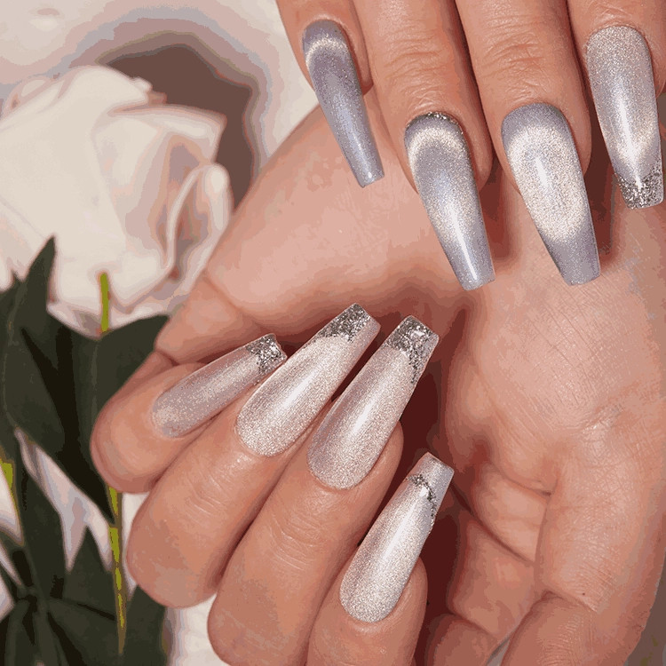 Silver Cat-Eye Long Coffin Nails Silver Cat-Eye Long Coffin Nails — Nails That Last 2027
