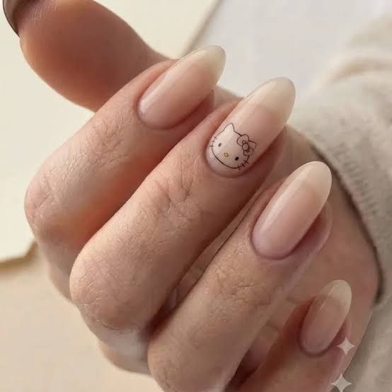 Subtle Black Outline Hello Kitty Almonds Subtle Black Outline Hello Kitty Almonds — Hello Kitty Nails 2027 for Kids