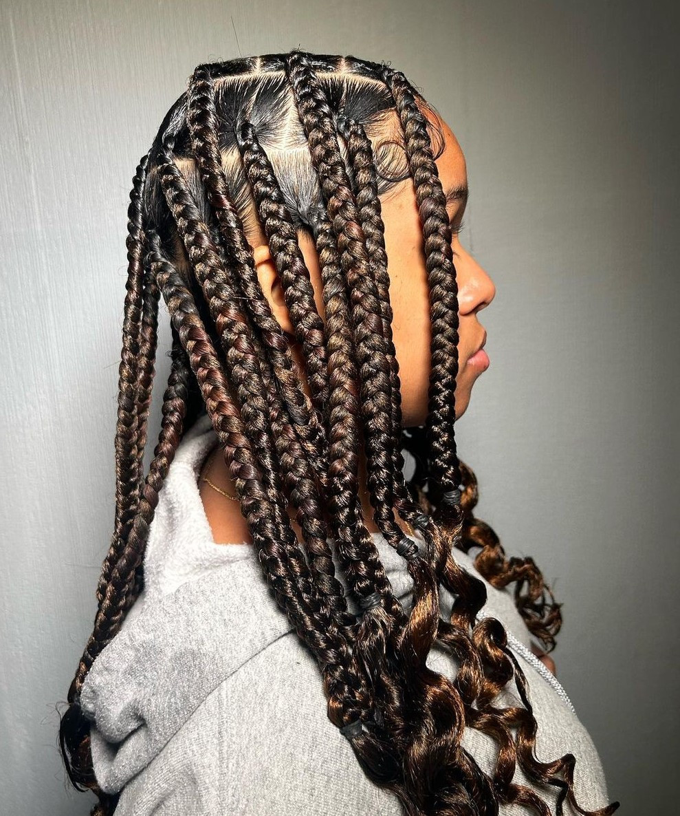 Thick Box Braids With Wavy Ends Thick Box Braids With Wavy Ends — Layered Knotless Braids 2027